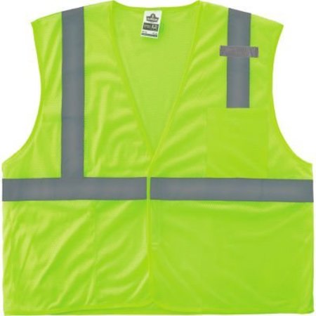 ERGODYNE GloWear 8210HL-S Mesh Hi-Vis Safety Vest, Class 2, Economy, Single Size, 2XL, Lime 24526